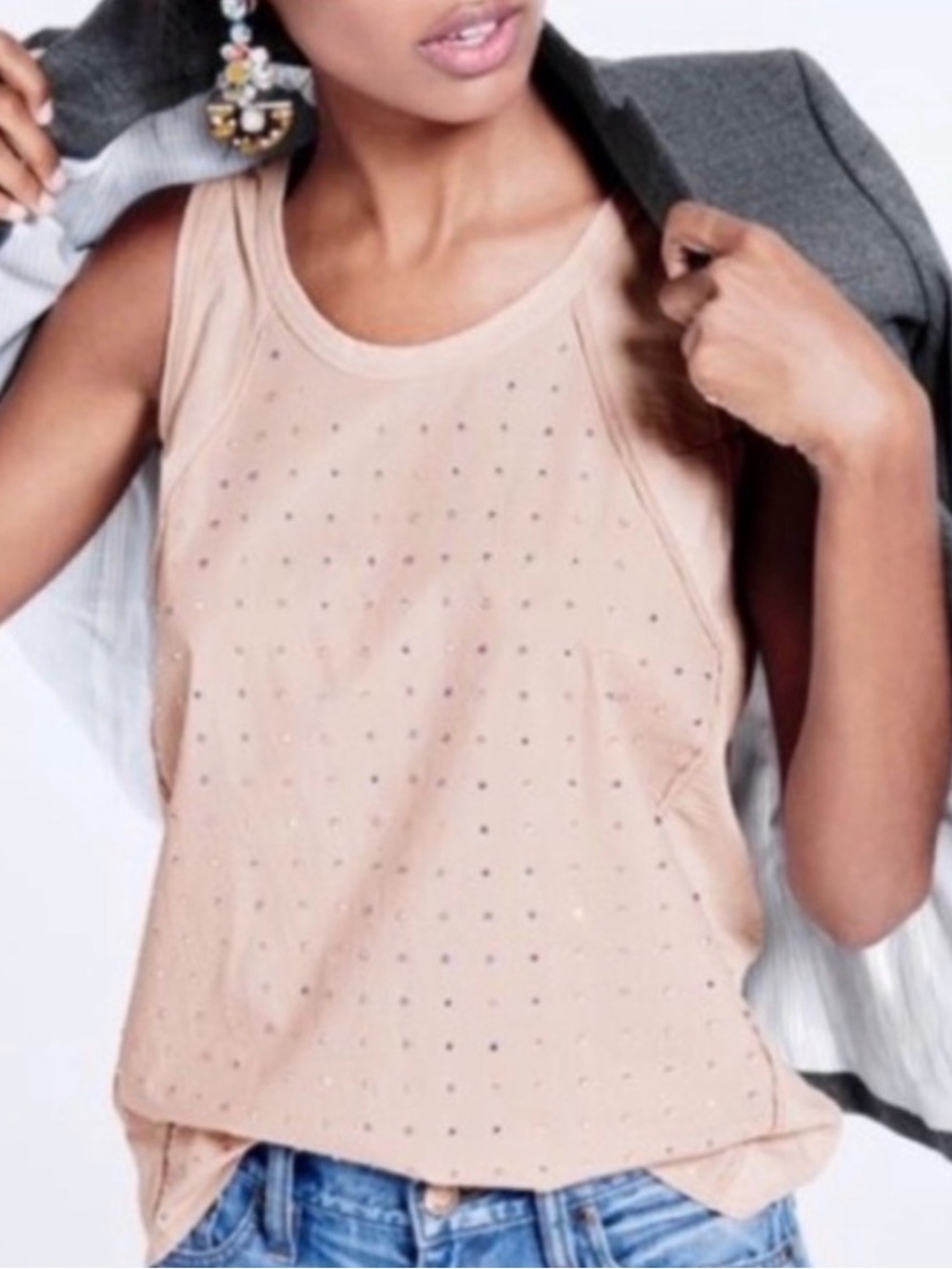 J. Crew Nude Rhinestone Tank Top